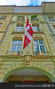 Facade Decorated with Flag of Berne in Switzerland
