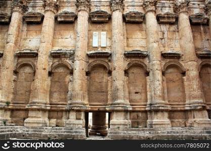 Facade inside roman Baahus temple in Baalbeck, Lebanon
