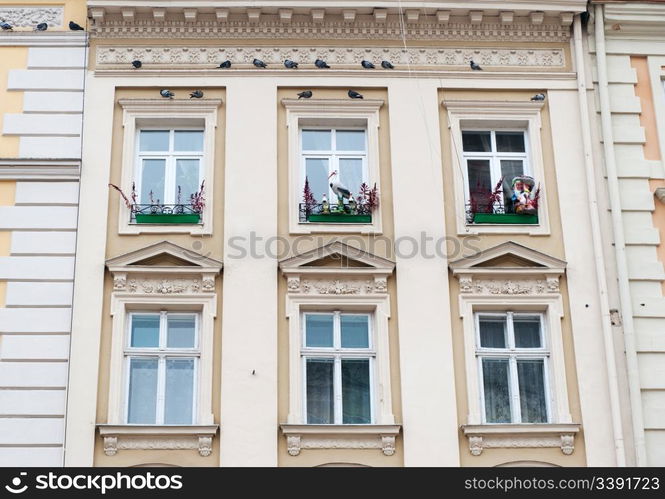 Facade of a building with windows. The building is constructed 1850-1890