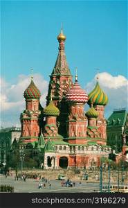 Facade of a cathedral, St. Basil&acute;s Cathedral, Red Square, Moscow, Russia