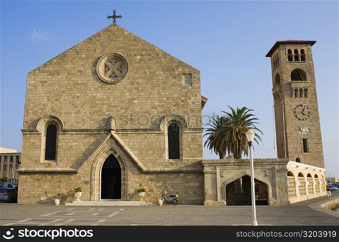 Facade of a church, Rhodes, Dodecanese Islands, Greece