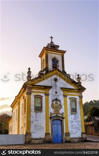Facade of an 18th century baroque church in the city of Ouro Preto in Minas Gerais. Facade of an 18th century baroque church