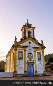 Facade of an 18th century baroque church in the city of Ouro Preto in Minas Gerais. Facade of an 18th century baroque church