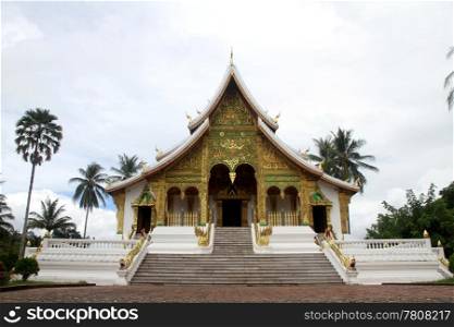 Facade of buddhist temple near royal palace in Luang Prabang, Laos