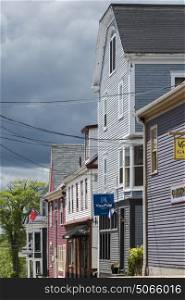 Facade of buildings along street, Lunenburg, Nova Scotia, Canada