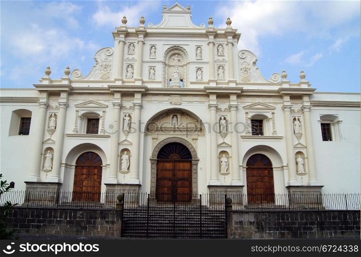 Facade of cathedral on the main square in Antigua Guatemala