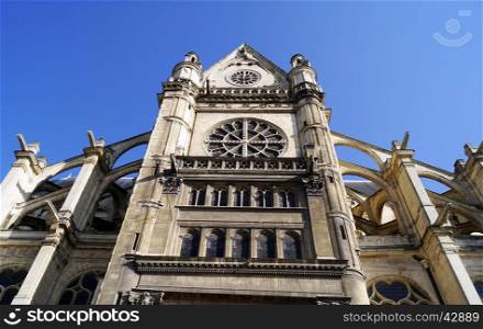 Facade of church of St Eustache in Paris, France