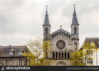 Facade of church of the Redemptorists of Tournai, Walloon municipality, Belgium