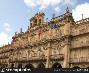 Facade of city hall on Plaza Mayor in Salamanca (Spain)