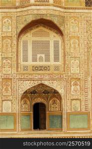 Facade of fort, Amber Fort, Jaipur, Rajasthan, India