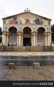 Facade of Gethsemane church in Jerusalem, Israel