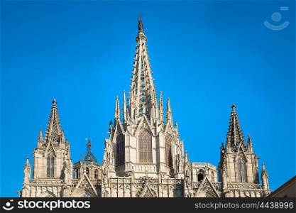Facade of gothic cathedral de Barcelona in Spain