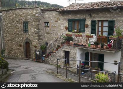 Facade of houses in town, Chianti, Tuscany, Italy