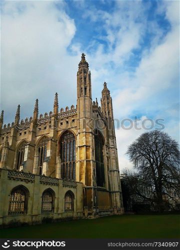 Facade of Kings college chapel in a autumn day. University of Cambridge, United Kingdom.