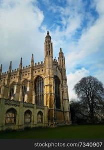 Facade of Kings college chapel in a autumn day. University of Cambridge, United Kingdom.