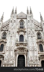 Facade of Milan Cathedral (Duomo di Milano) in Italy isolated ovet the white background