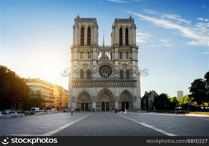 Facade of Notre Dame de Paris in the morning, France
