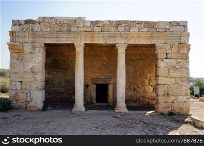 Facade of roman mausoleum Hirbat Mazor, Israel