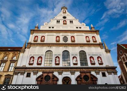 Facade of Saint Michael Church in Munich, Bavaria, Germany