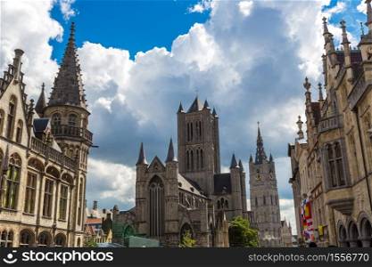 Facade of St. Nicholas&rsquo; Church in Gent in a beautiful summer day, Belgium
