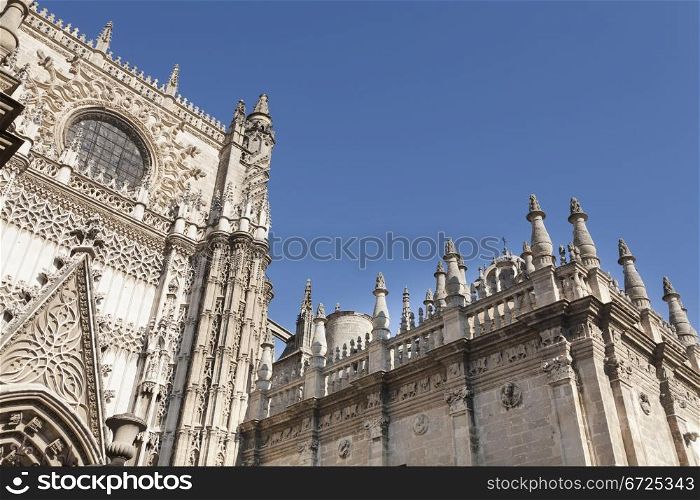 facade of the cathedral of Seville, the largest Catholic cathedral in the world