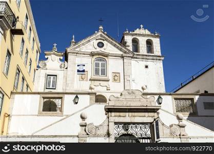 Facade of the Cathedral of St Paul (17th century), the seat of the Lusitanian Church (the Anglican Communion in Portugal), Lisbon, Portugal