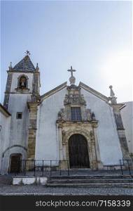 Facade of the Church of Mercy, built in the 16th century in mannerist architecture style, in the town of Tentugal, Coimbra, Portugal,