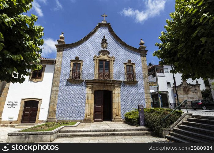 Facade of the Church of Mercy (Igreja da Misericordia) built in the 18th century in Baroque style in the city of Gouveia, Beira Alta, Portugal