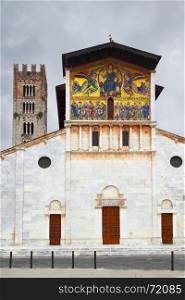 Facade of the church of San Frediano in Lucca, Italy