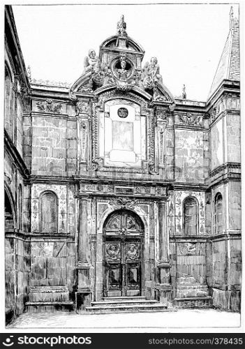 Facade of the former chapel of the Daughters of Calvary, vintage engraved illustration. Paris - Auguste VITU ? 1890.