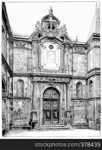 Facade of the former chapel of the Daughters of Calvary, vintage engraved illustration. Paris - Auguste VITU ? 1890.