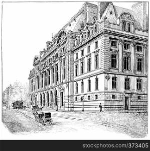 Facade of the new Sorbonne, vintage engraved illustration. Paris - Auguste VITU ? 1890.
