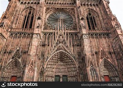 Facade of the Notre Dam of Strasbourg Cathedral in Strasbourg France