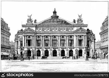 Facade of the opera, vintage engraved illustration. Paris - Auguste VITU ? 1890.