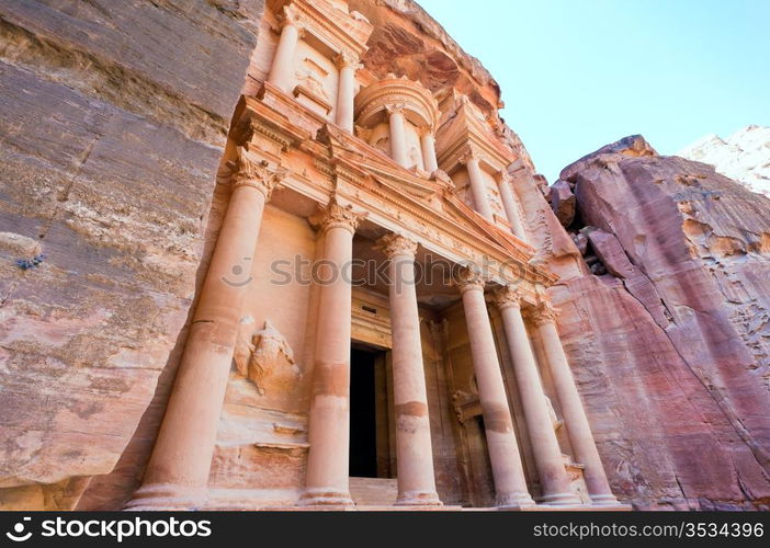 facade of The Treasury Monument in antique city Petra, Jordan