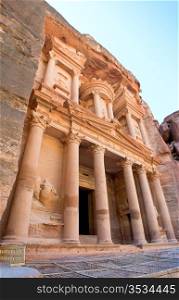 facade of The Treasury Monument in antique city Petra, Jordan