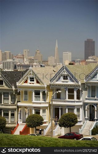 Facade of townhouses, San Francisco, California, USA