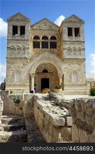 Facade of Transfiguration church on the top of Tavor mount in Israel