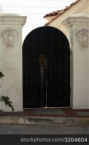 Facade of wooden doors, Los Angeles, California, USA