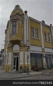 Facade old building figure of Ruse town house, Bulgaria