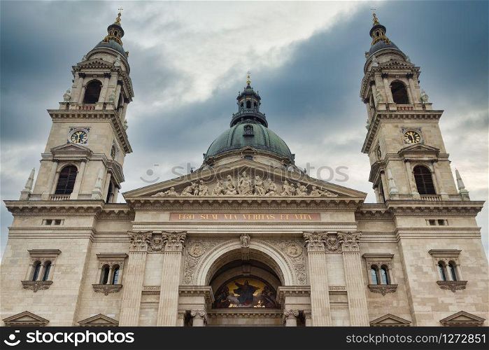 Facade Saint Stephen&rsquo;s Basilica in the Neorenaissance Style, Budapest, Hungary, Southeast Europe, Europe. Facade Saint Stephen&rsquo;s Basilica Budapest, Hungary
