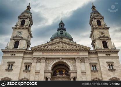 Facade Saint Stephen&rsquo;s Basilica in the Neorenaissance Style, Budapest, Hungary, Southeast Europe, Europe. Facade Saint Stephen&rsquo;s Basilica Budapest, Hungary