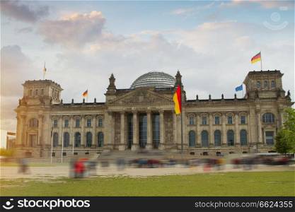 Facade view of the Reichstag (Bundestag) building in Berlin, Germany