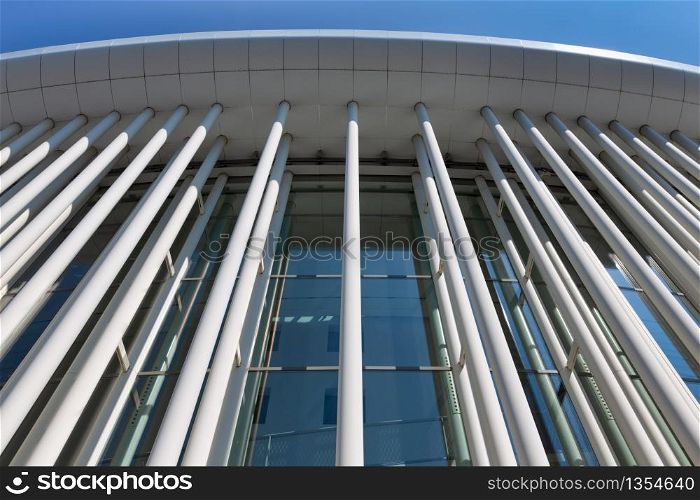 Facade with tall white columns of concert hall in Luxembourg city. Facade with white columns of concert hall in Luxembourg city