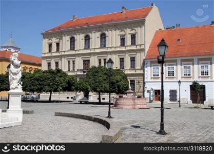 Facades of buildings on the square in Osijek in Croatia