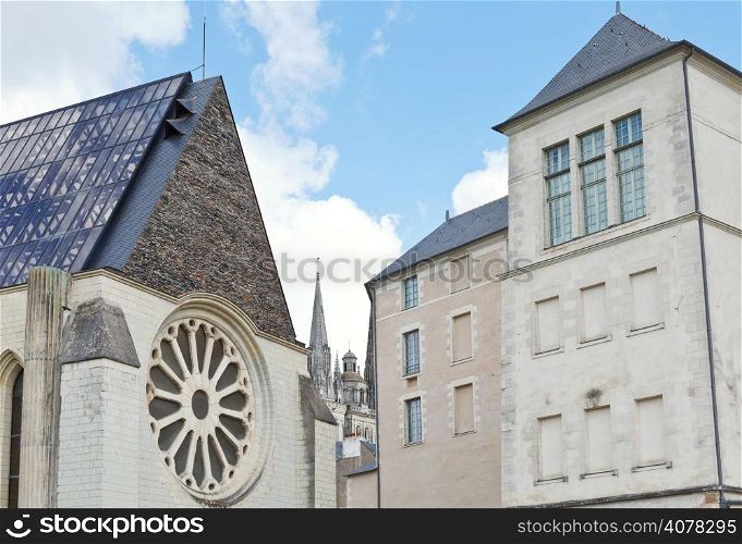 facades of medieval urban houses in Angers city, France