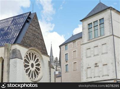 facades of medieval urban houses in Angers city, France