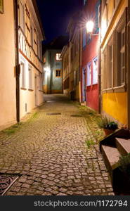 Facades of old houses in the historical part of the city at sunset. Bamberg. Bavaria Germany.. Bamberg. Old city street.