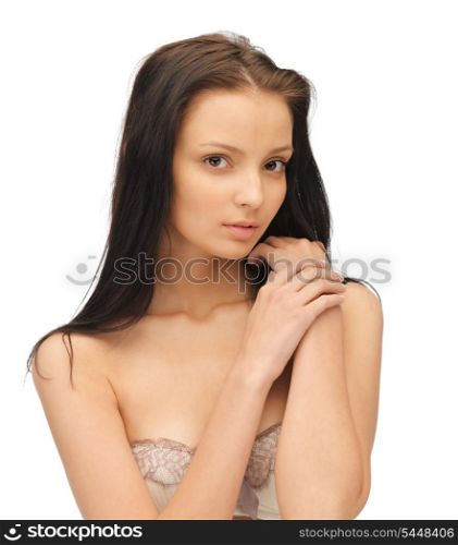 face and hands of beautiful woman with long hair