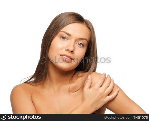 face and hands of beautiful woman with long hair